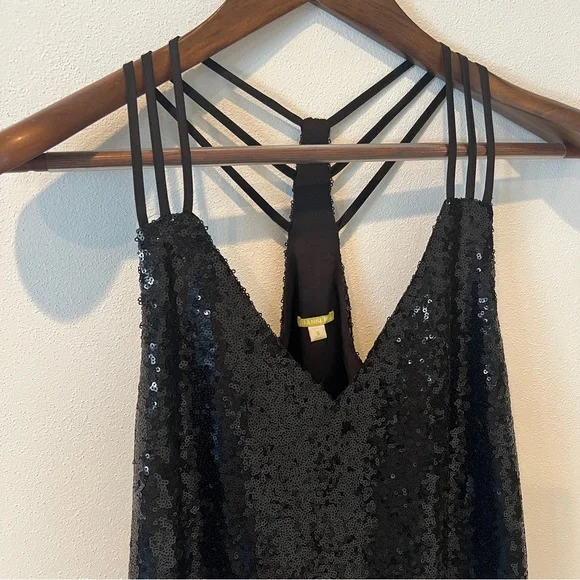 Gianni Bini Black Sequin Lined Three Strap Tank - Picture 3 of 8